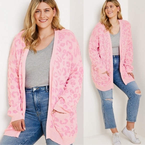 Hayden Los Angeles Pink Animal Print Long Cardigan Make Time For Love Leopard M - Picture 1 of 13